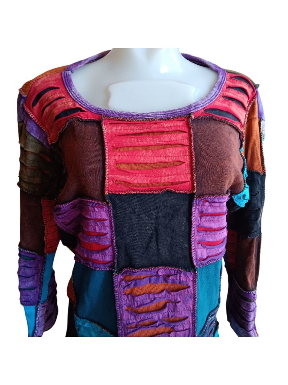 Bohemian Tunic Small True Vintage Boho Top Handcrafted Patchwork Nepal Cotton